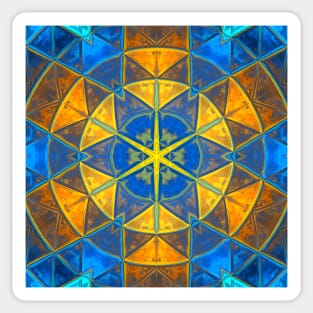 Mosaic Kaleidoscope Flower Blue and Yellow Sticker